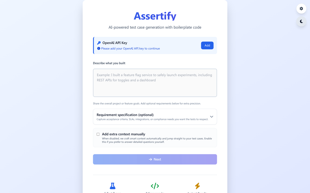 Screenshot of assertify.io