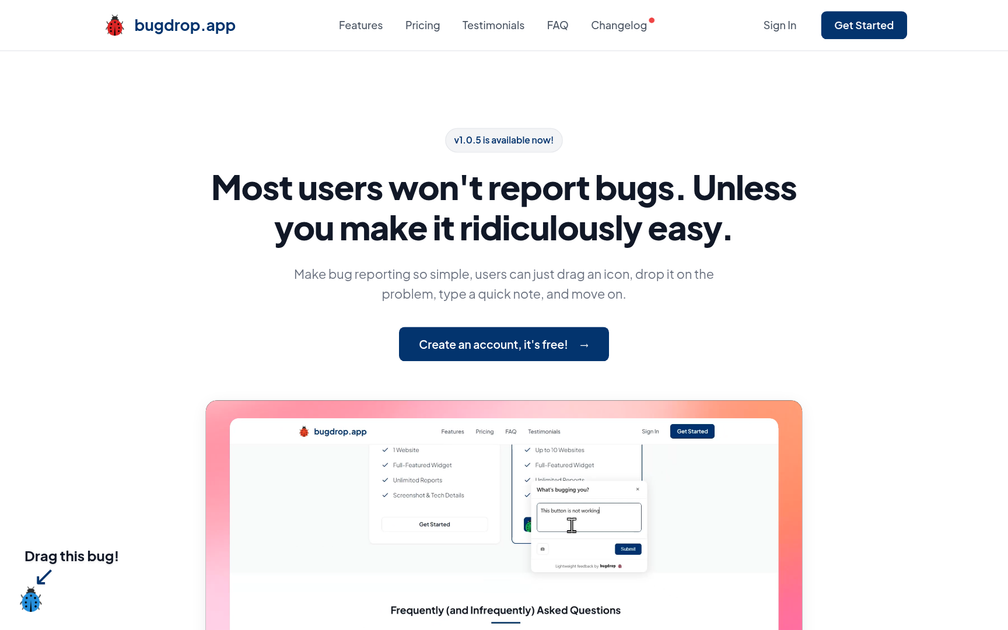 Screenshot of Bugdrop