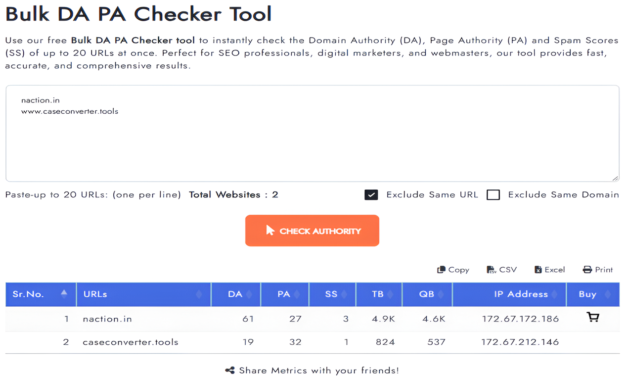 Screenshot of Bulk DA PA Checker Tool By GUESTPOSTLINKS