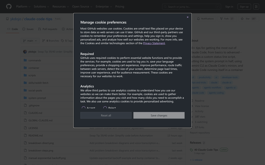 Screenshot of claude-code-tips