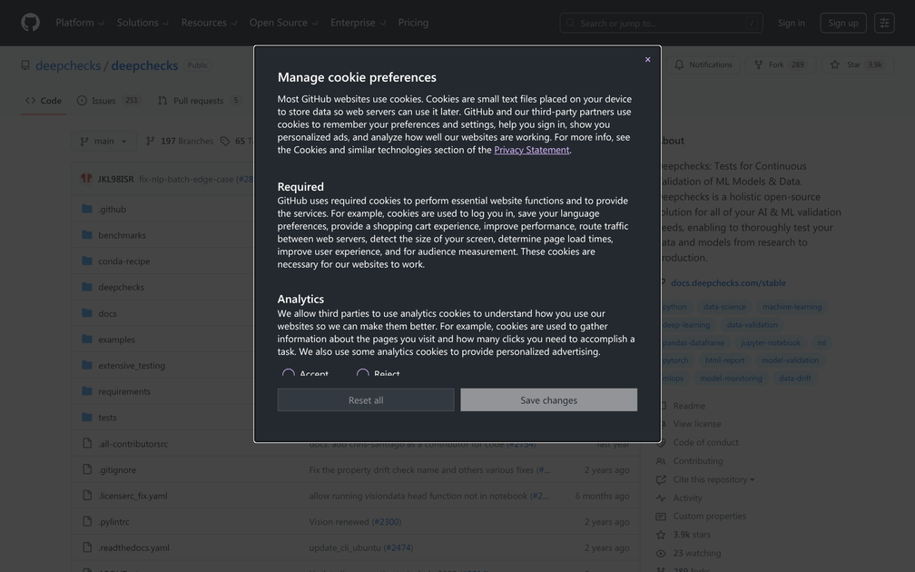 Screenshot of Deepchecks