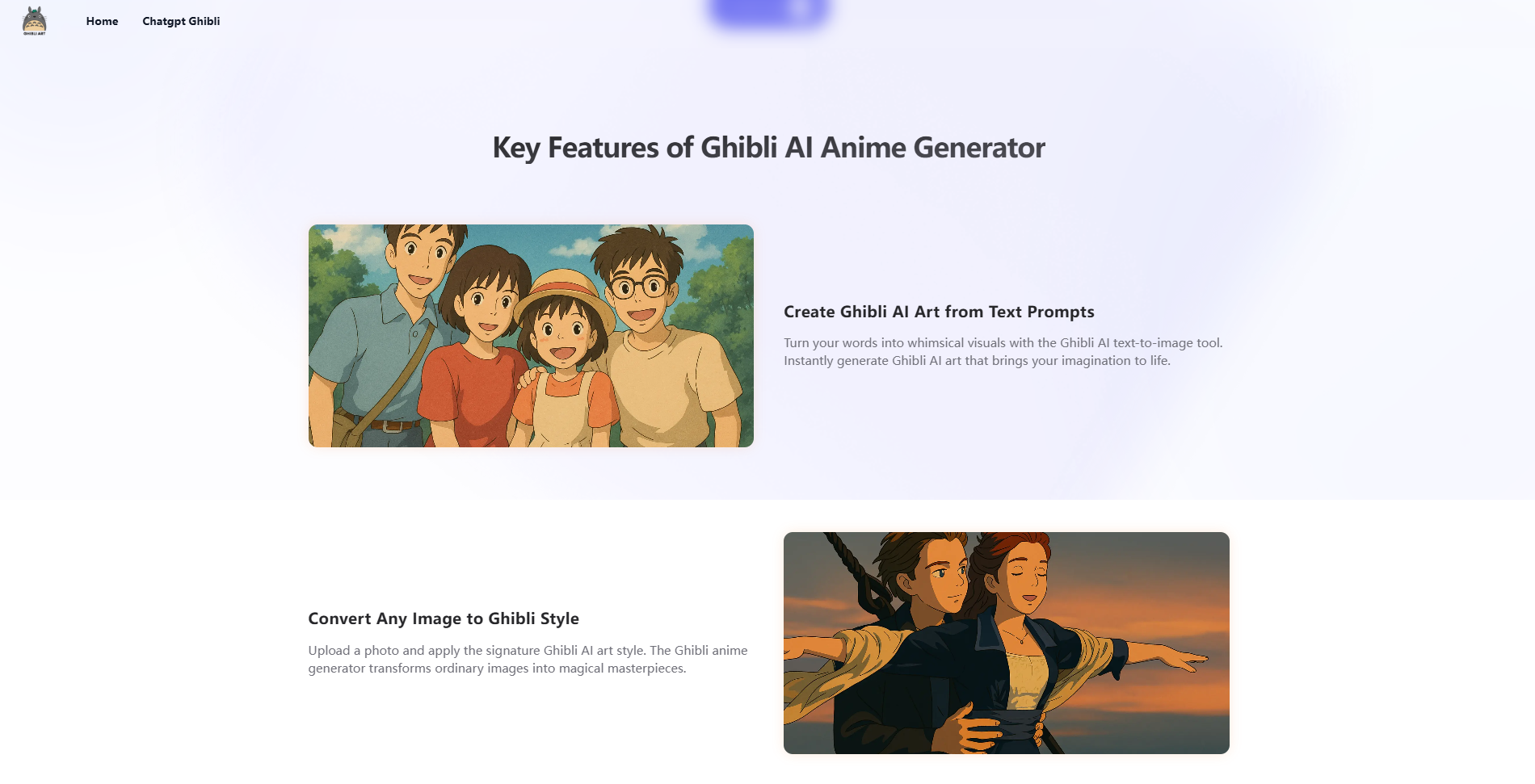 Screenshot of Ghibli Art AI: Free ChatGPT Ghibli AI Generator