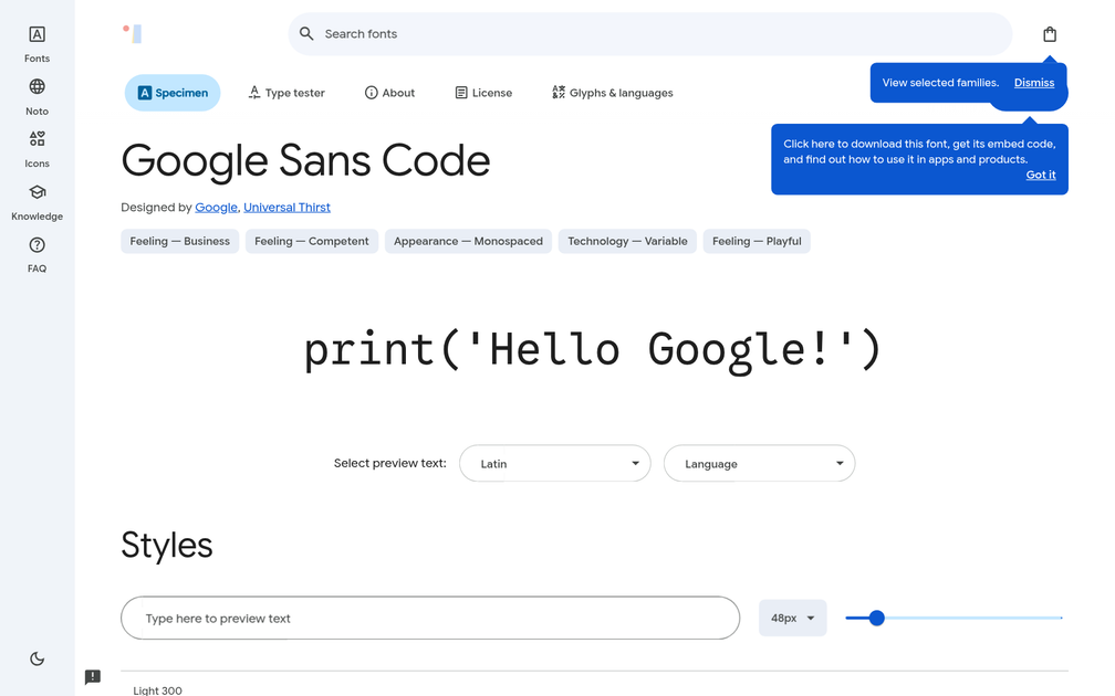 Screenshot of Google Sans Code