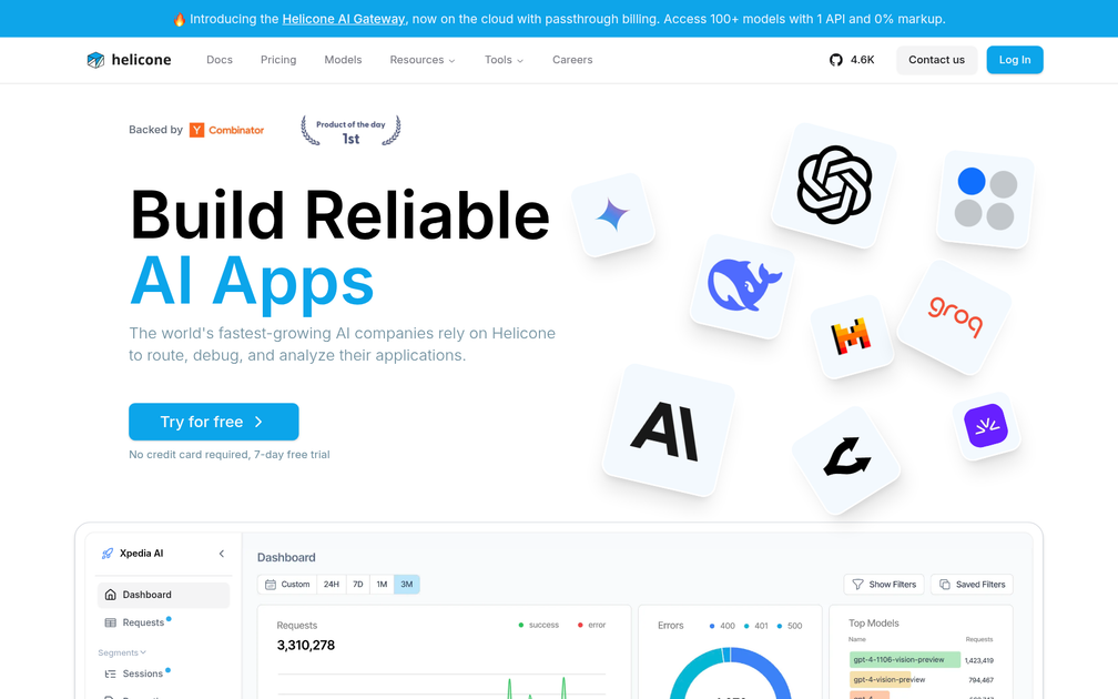 Screenshot of Helicone AI