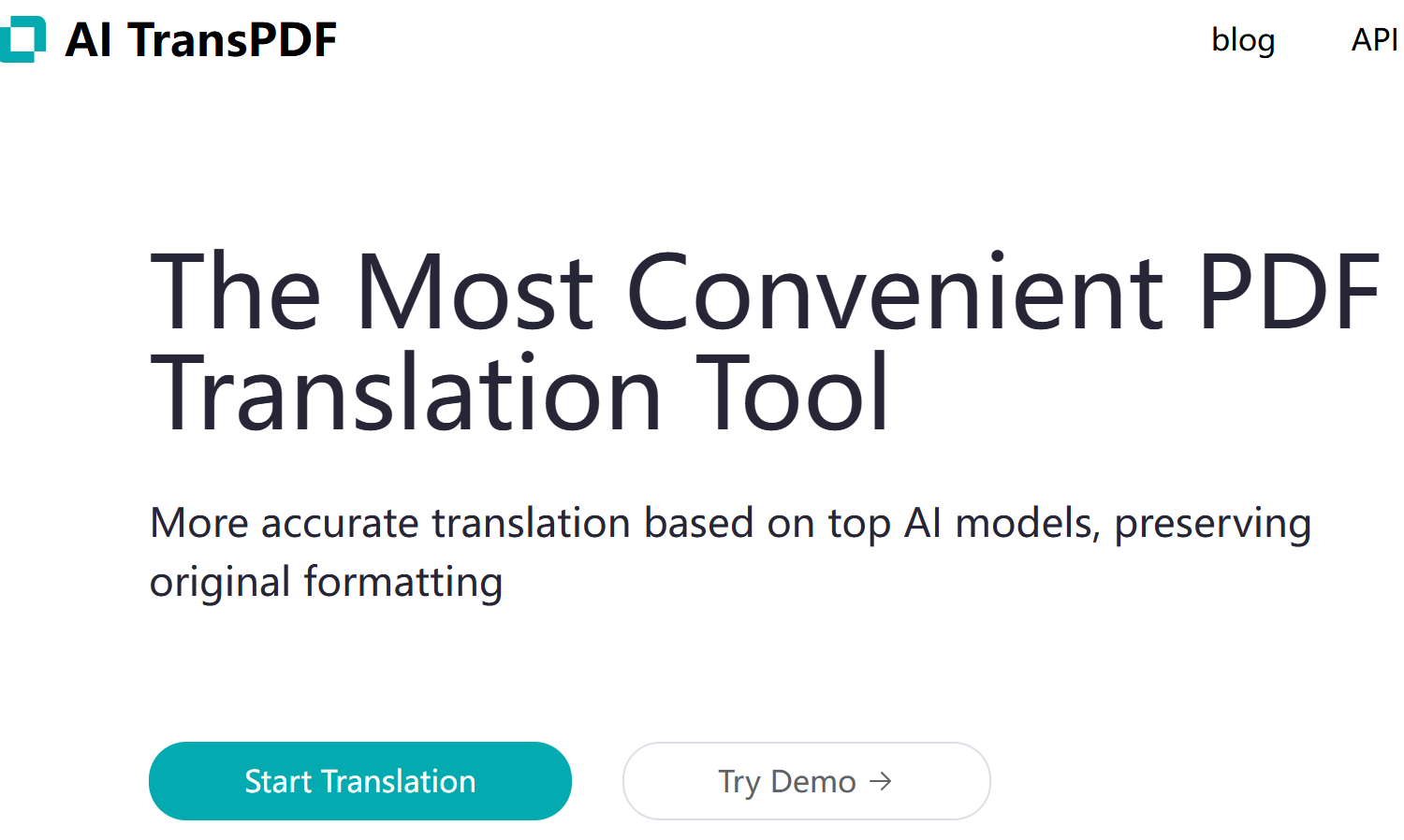 Screenshot of https://aitranspdf.com