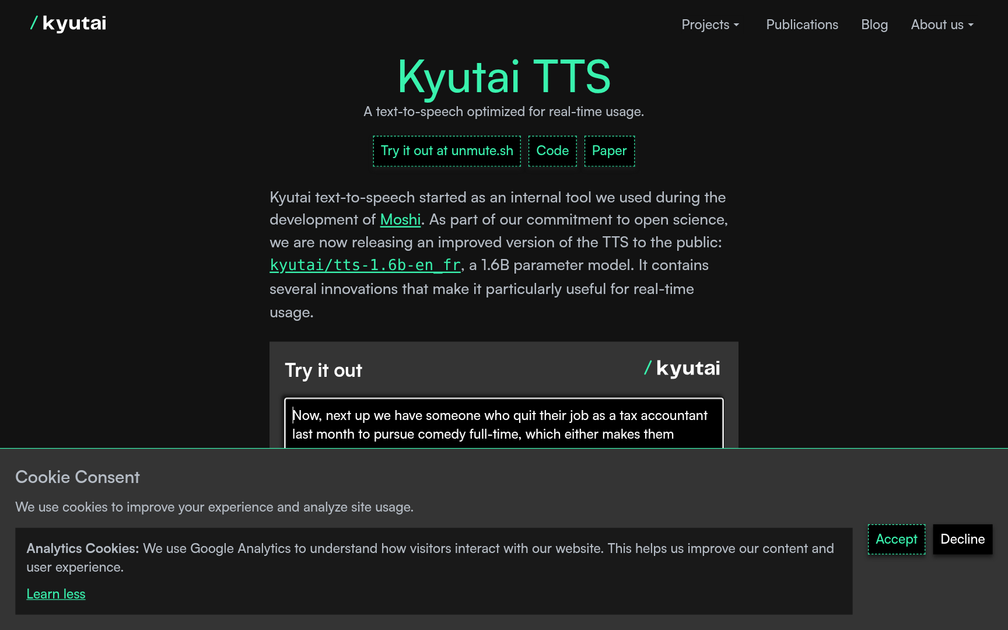 Screenshot of Kyutai TTS