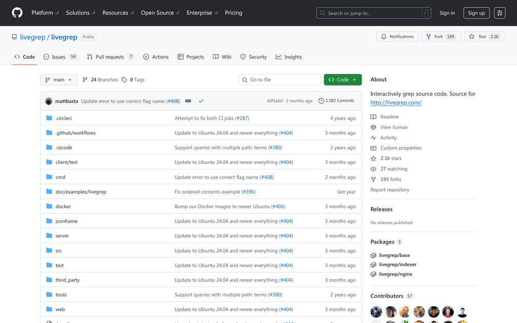 Screenshot of livegrep