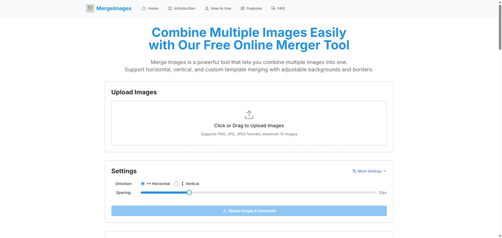 Screenshot of MergeImages - Free Online Tool to Combine Multiple Images