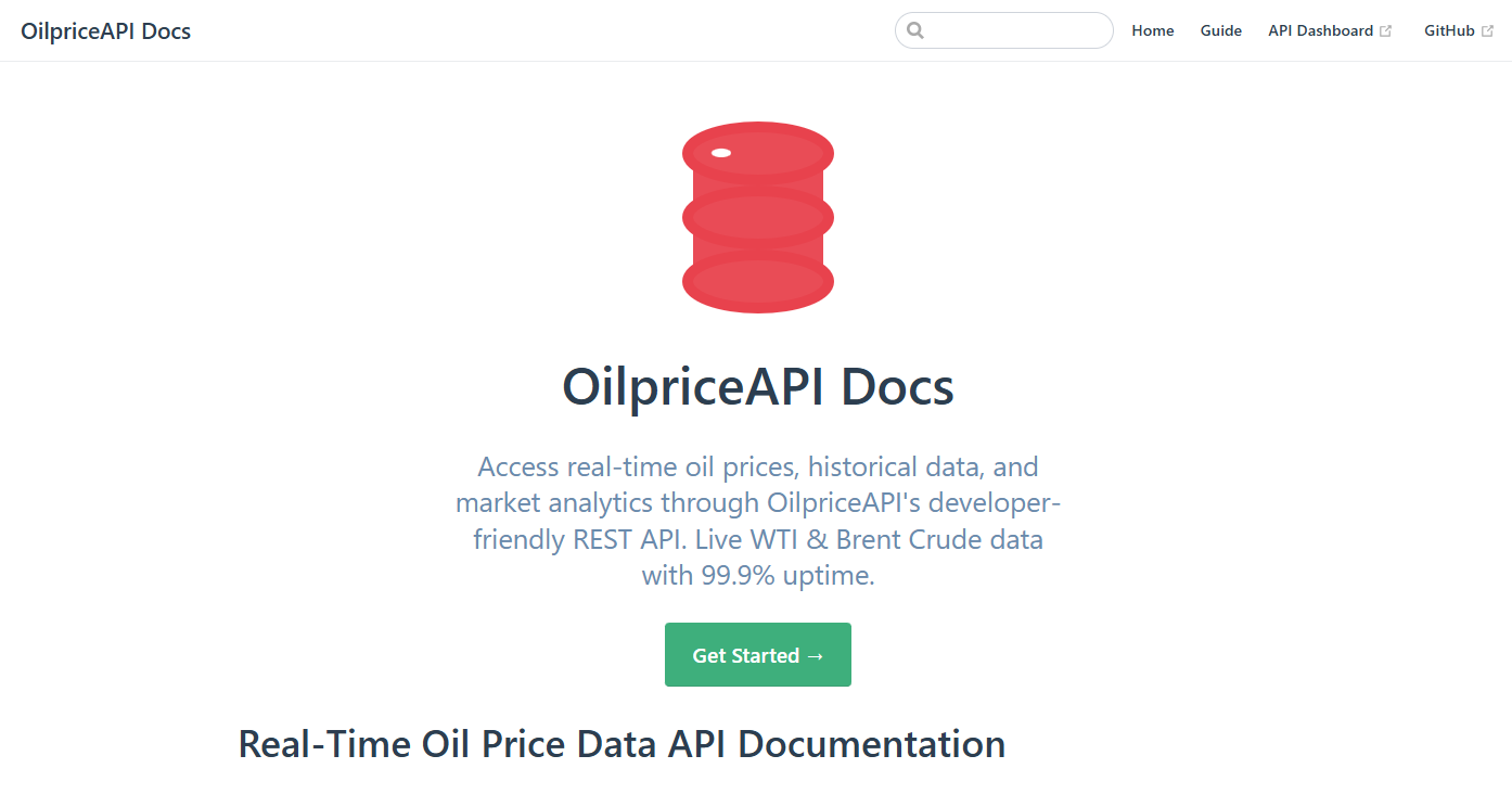 Screenshot of OilPrice API