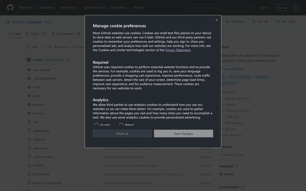 Screenshot of OpenUI