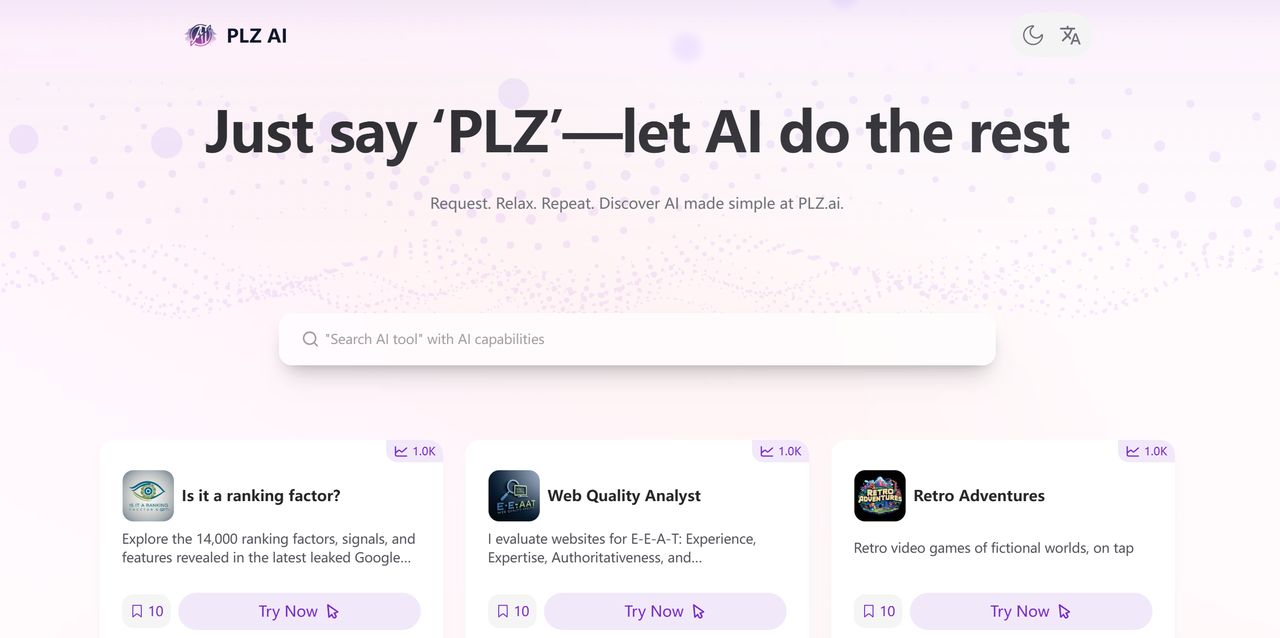 Screenshot of Plz.ai: The Best Comprehensive AI Tool Directory