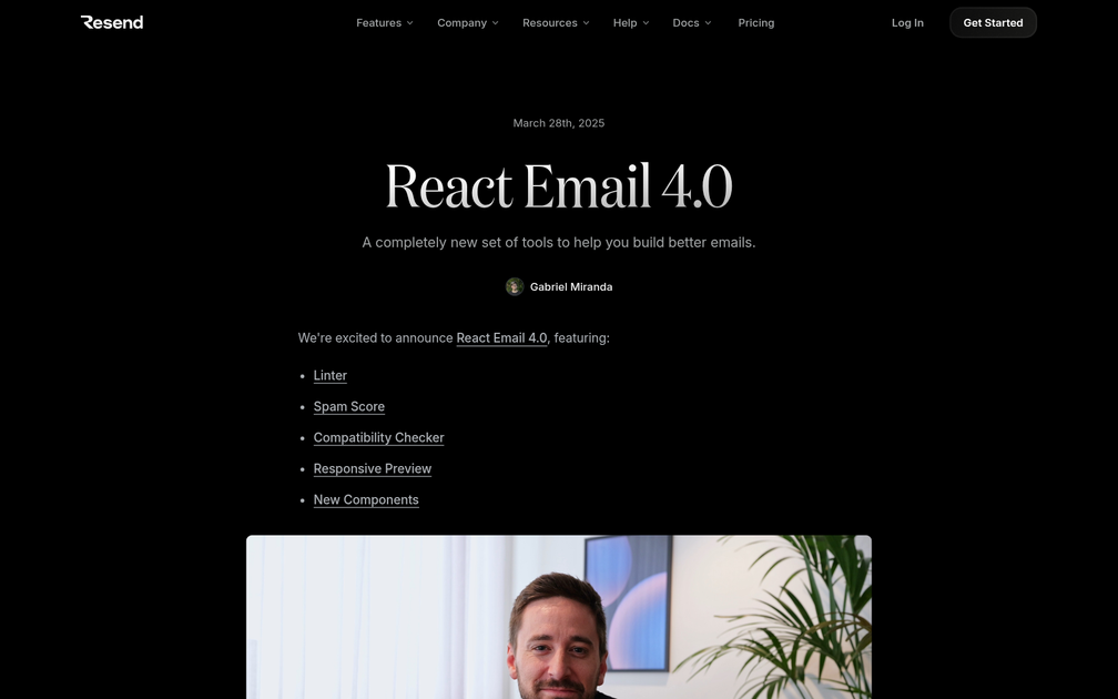 Screenshot of React Email 4.0