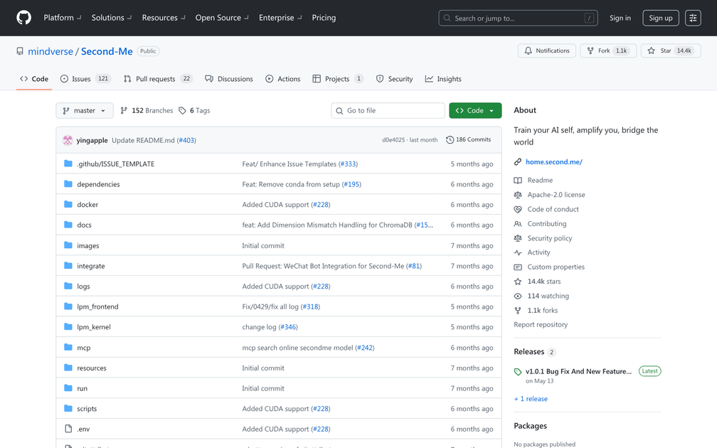 Screenshot of Second.Me by Me.bot