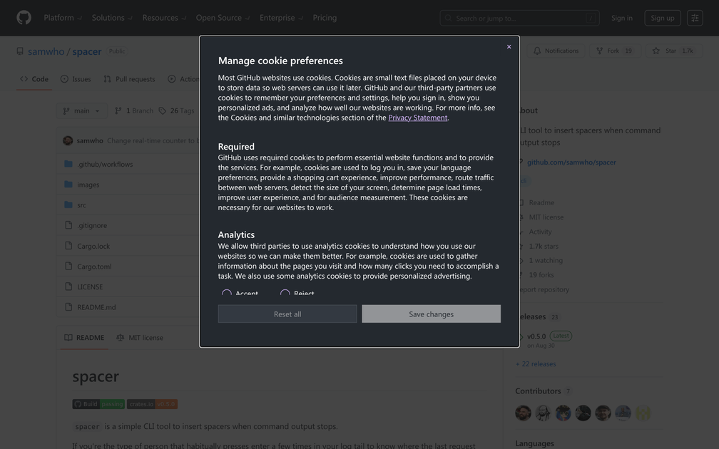 Screenshot of spacer