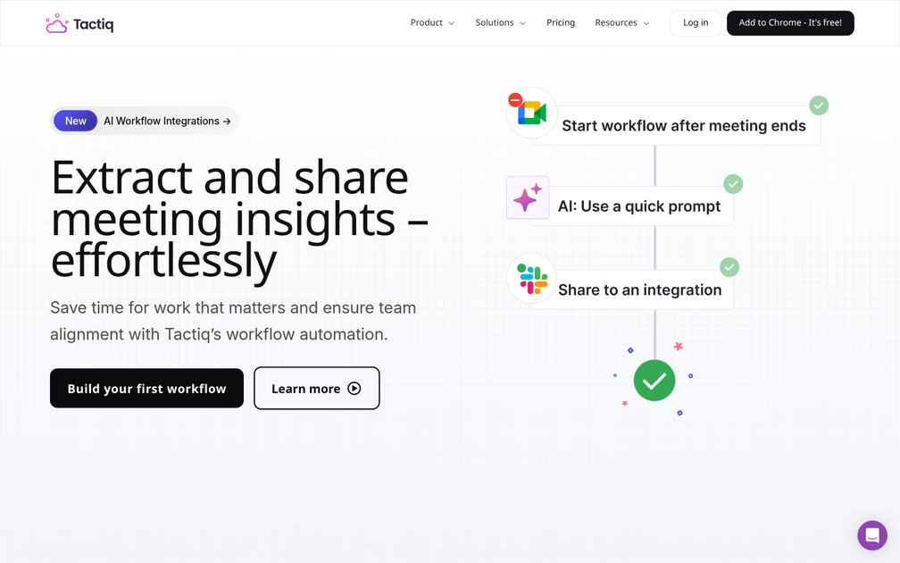 Screenshot of Tactiq AI Workflows