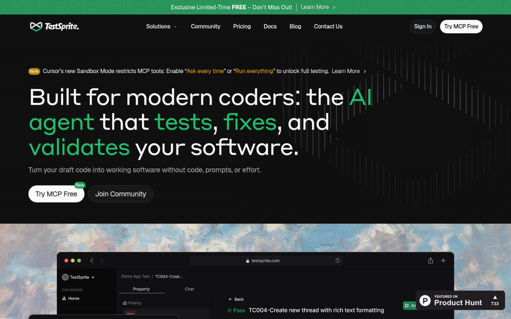 Screenshot of TestSprite 1.0