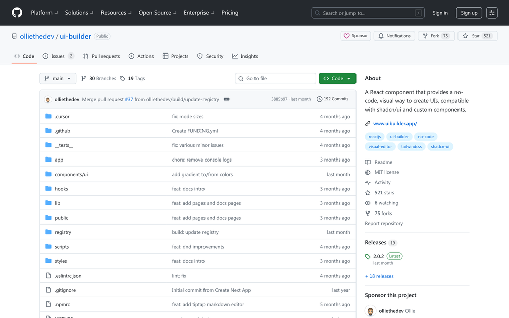 Screenshot of UI Builder for shadcn/ui