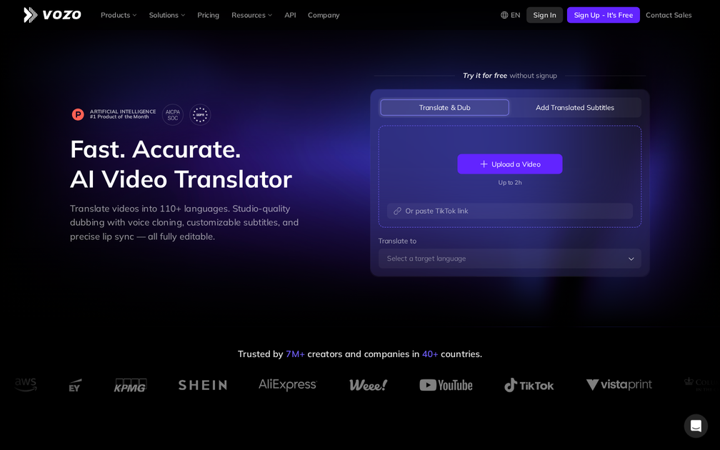 Vozo Video Translator - Find the best tools for your job | findthe.tools