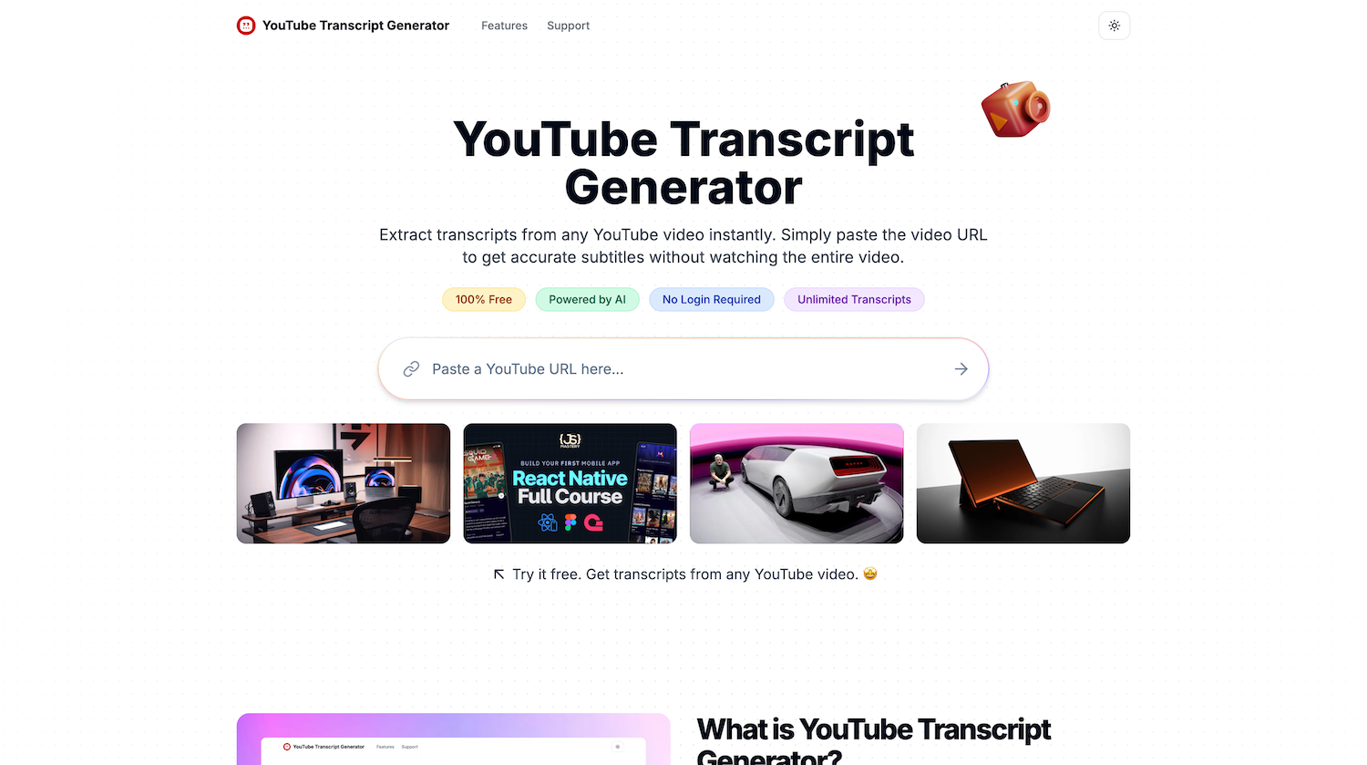 Screenshot of YouTube Transcript Generator